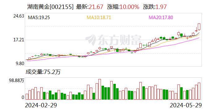 湖南黄金今日涨停 三机构净卖出6683.67万元  第1张