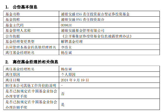 官宣！浦银安盛基金经理杨岳斌离任  第2张